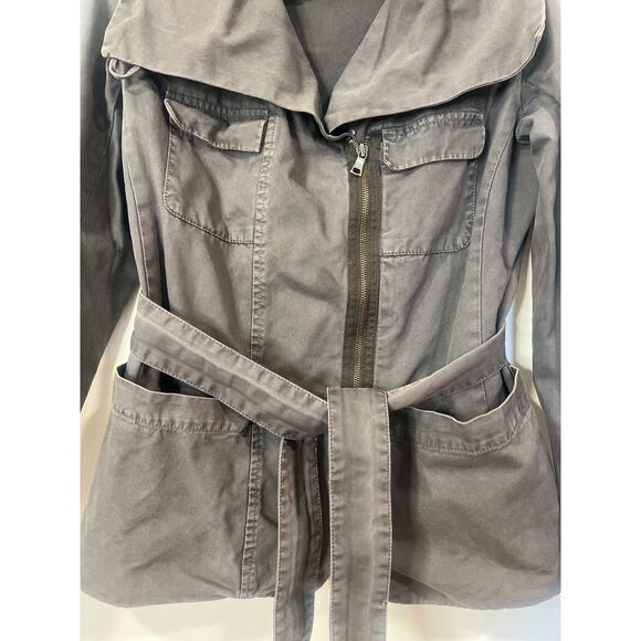 VTG Gap The Utility Jacket Gray  LINED Wide Collar Cargo Jacket Belted Small - Picture 6 of 7
